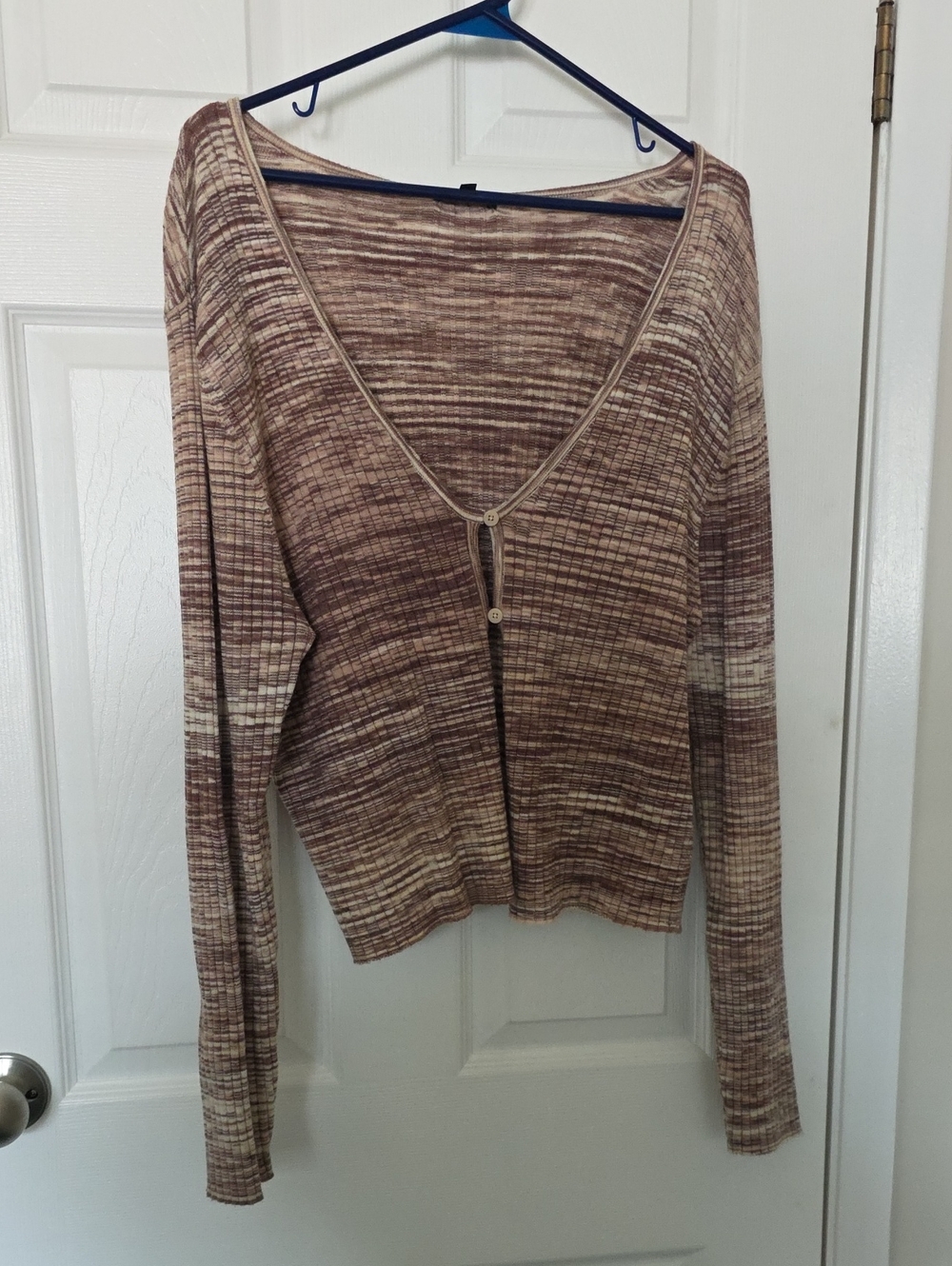 Light Brown Marled V-Neck Button Sweater